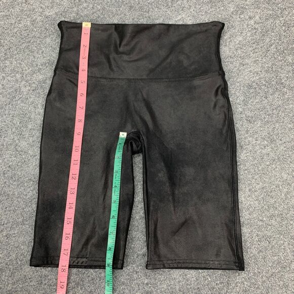 Spanx Short Women M Medium Black Faux Leather Wide Waistband Ledershorts Pull On - Picture 7 of 13